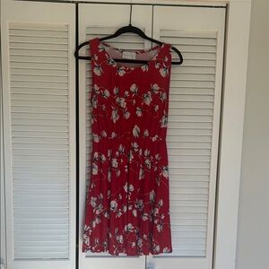 French Grey Red Floral Midi Dress